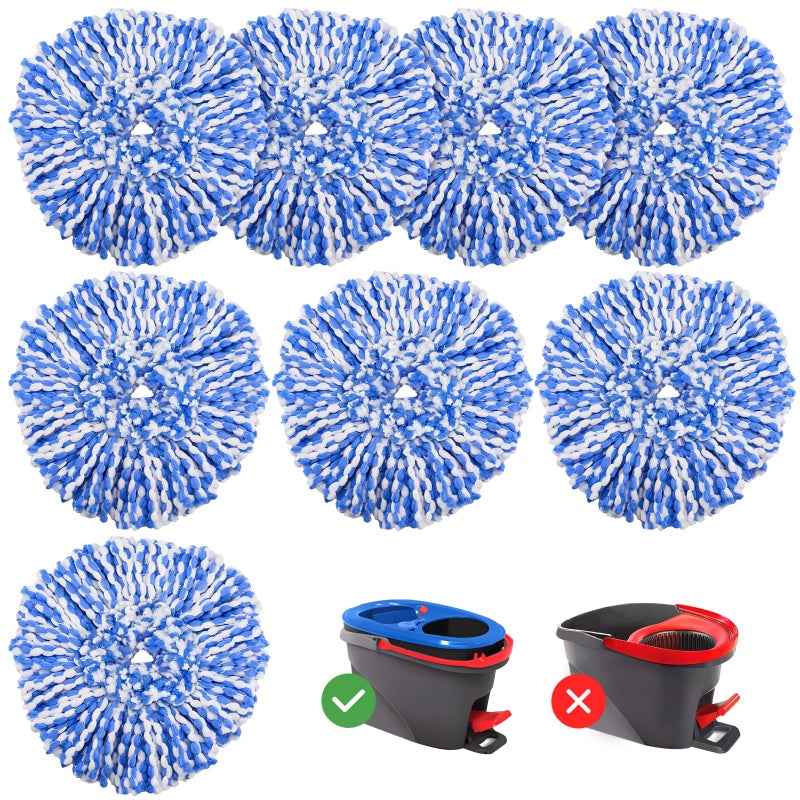 8 Pack RinseClean Spin Mop Replacement Head Refills Compatible with O Ceda RinseClean 2 Tank System Blue Microfiber Mop Refills for Floor Cleaning
